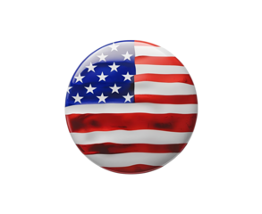 Glossy circular badge with the United States flag, centered on pure white background. Vivid patriotic colors and realistic product style for commercial or editorial use.

