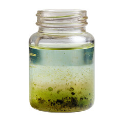 Natural water sample in glass jar showing slight turbidity isolated on transparent background (4)