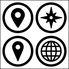 Map icons black white vector