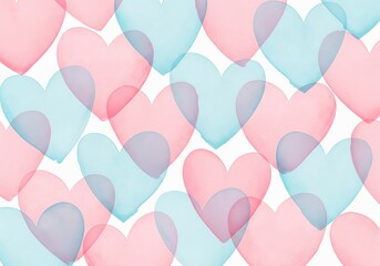 Tender Love Hearts Background. A beautiful seamless graphic with numerous interlocking romantic symbols in gentle pink and soft blue tones. Evokes warmth, care, and peaceful connection.