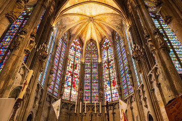 Stained Glass of the Apse from Inside the Basilica of Saint-Nazaire in Carcassonne