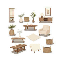 Cozy Minimalist Living Room Interior Design  Illustration of  MidCentury Modern Furniture Plants and Decor