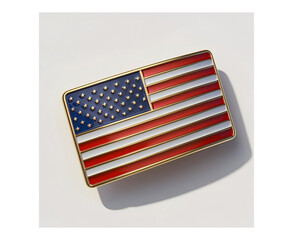 Metallic USA flag lapel pin with glossy red, white, and blue enamel and gold edges, isolated on white background. High-detail product photo for branding, editorial, or promotional use.

