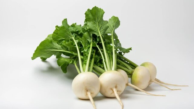 Plump turnips with verdant leaves