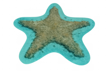 Aerial view of a starfish shaped island surrounded by clear turquoise water, isolated on a transparent background