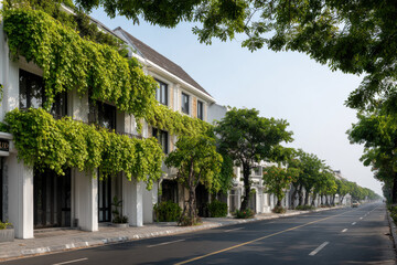 Fototapeta premium urban landscape featuring buildings with green facades blending nature and architecture