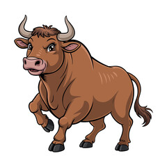 Cartoon Illustration of a Brown Bull with Strong Muscles and Horns stylized cartoon bull brown color prominent muscles horns bull cartoon illustration animal