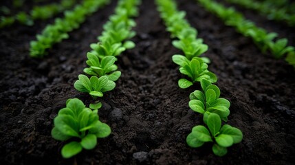 Fresh Seedlings Emerge in Neat Rows