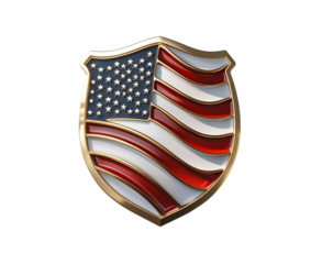 Glossy circular badge with the United States flag, centered on pure white background. Vivid patriotic colors and realistic product style for commercial or editorial use.