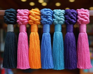 Colorful tassels in various shades