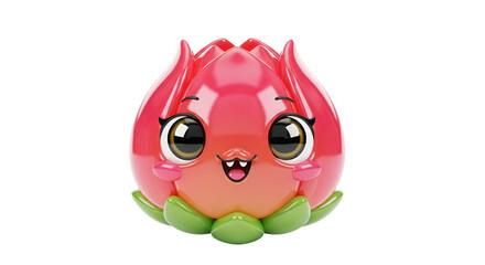Cute flower-shaped character with big eyes and a cheerful smile, featuring a bright pink and orange gradient with green leaves
