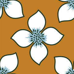 Trendy Floral pattern in the many kind of flowers. Tropical botanical Motifs scattered random. Seamless vector texture. For fashion prints. Printing with in hand drawn style on peach background