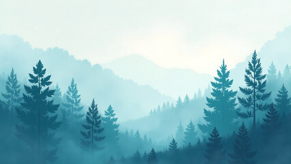 soft gradient hue abstract forest foliage blends seamlessly misty watercolor landscape creating ethereal