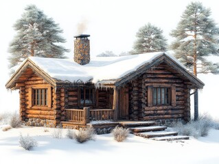 Cozy log cabin in snowy landscape (1)