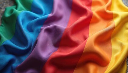 Vibrant rainbow of lgbtq pride flag made from silk material. Horizontal colorful illustration of a symbolic representation of the lgbtq community. Pride flag silk texture waves.