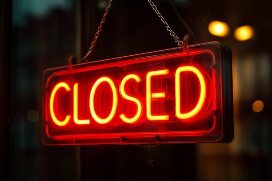 Red Neon Closed Sign Glows Somberly