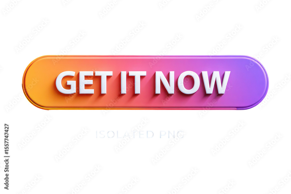 Poster orange purple gradient button get it now white text 3 d render isolated on white background transpar
