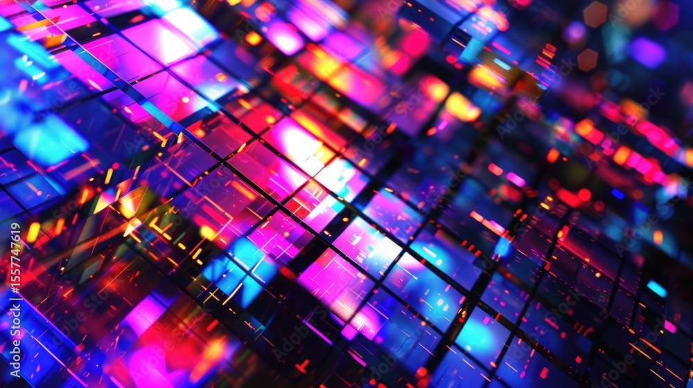 Poster abstract circuit lines in vibrant colors on a dark background. digital artwork of vibrant color glow