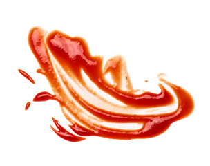 close up of  a ketchup stain on white background