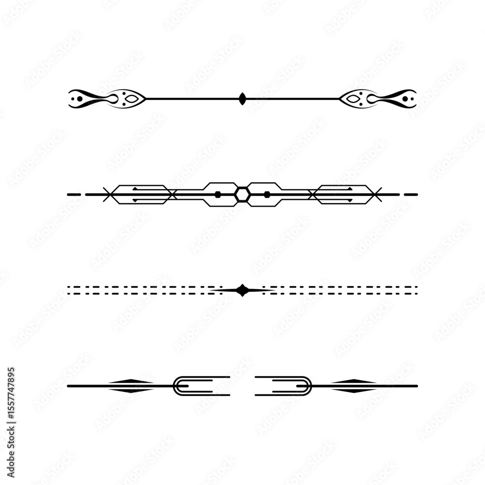 Poster set black simple line collection doodle border elements vector design style sketch isolated illustra
