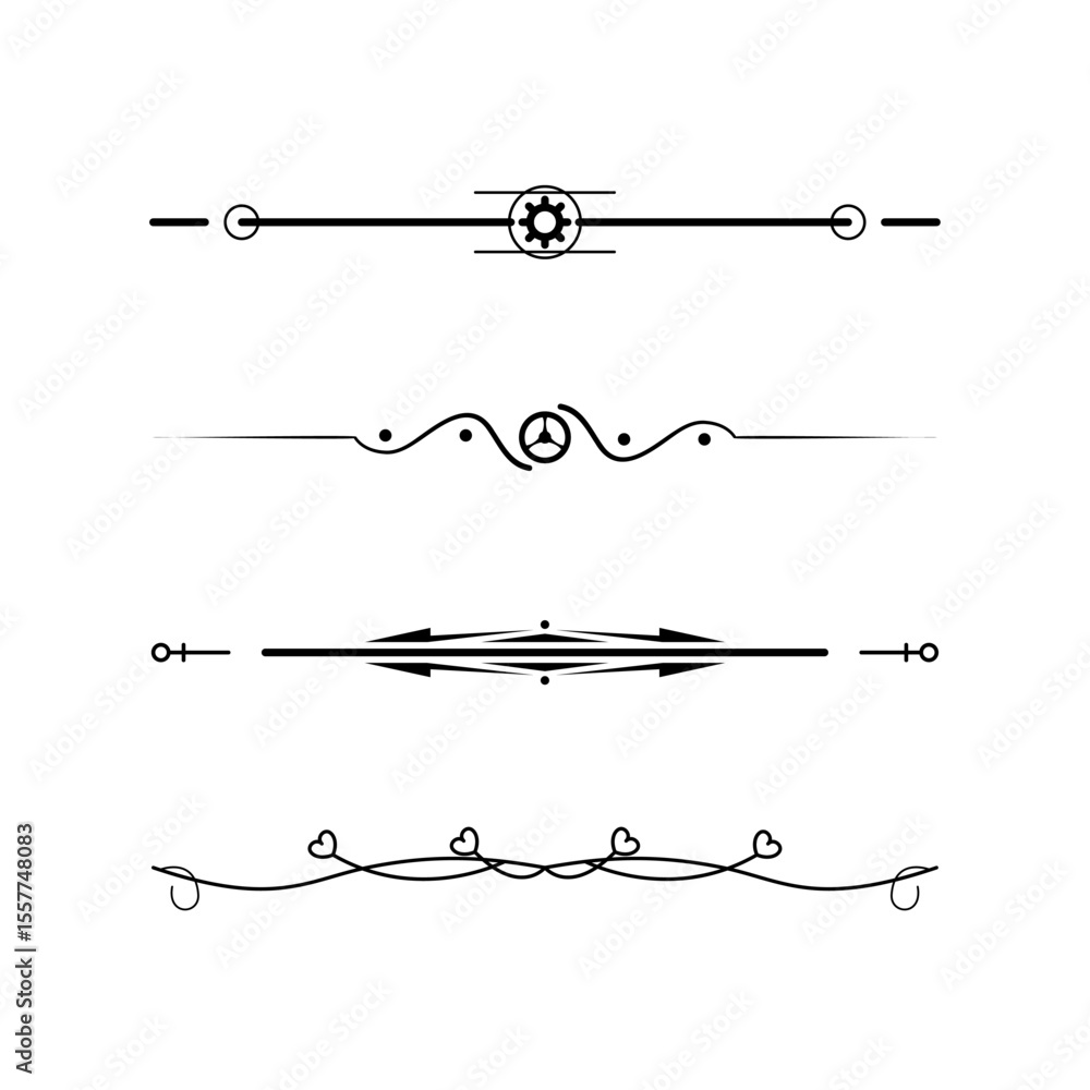 Poster set black simple line collection doodle border elements vector design style sketch isolated illustra
