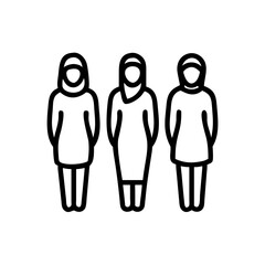 Silhouette design depicting three women each wearing a head covering in a minimalist style suitable for various artistic applications