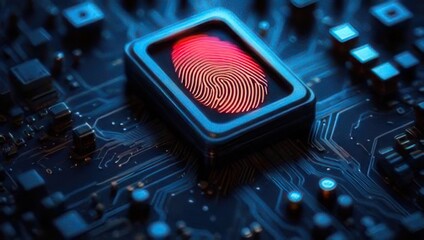 Illuminated red fingerprint on circuit board