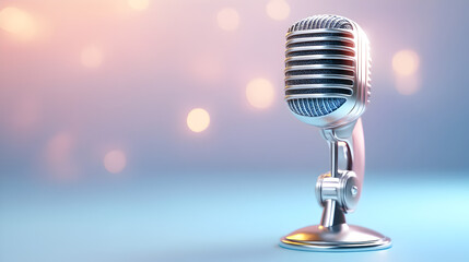  cute pink Retro microphone isolated on pastel blue background. minimal style. 3d rendering
