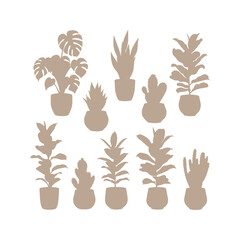Ten potted plants silhouettes monstera aloe ficus cactus and more