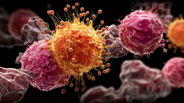 Illustration of mutated cell ignoring apoptosis signals continuing to divide while neighboring cells undergo programmed death highlighted biologic conflict
