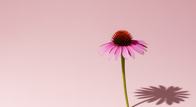 Beautiful echinacea flower with pink petals on soft pink background with shadow - Powered by Adobe