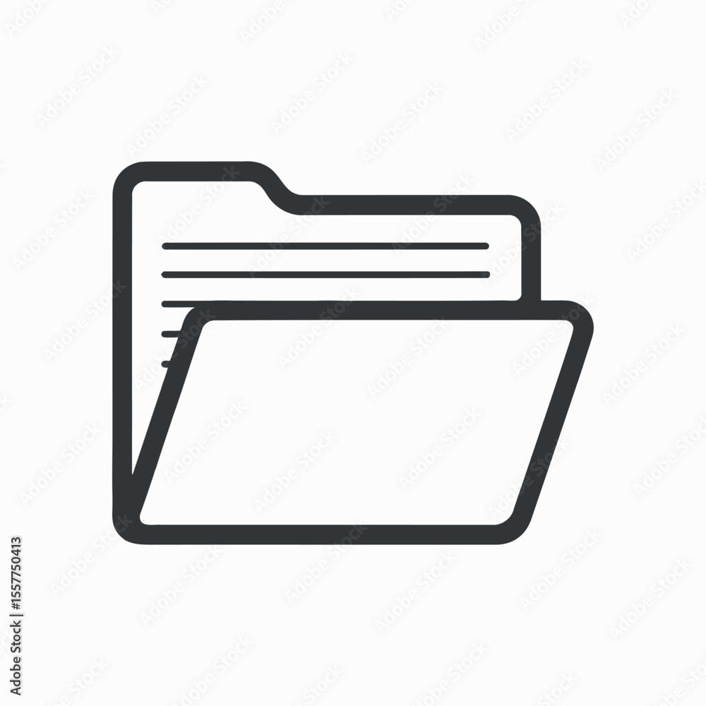 Fototapete Simple Black and White Folder Icon Representing a File or Document graphic folder with horizontal lines signifying documents files folder file document icon