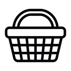 Simple black and white shopping basket icon with a handle