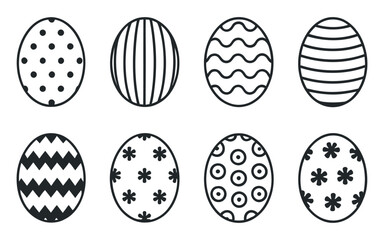 Collection of Decorative Easter Egg Designs in Black and White Outline Six simple black white egg designs with various patterns easter egg easter