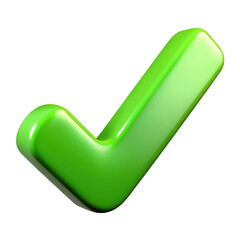 Shiny green check mark isolated on transparent background
