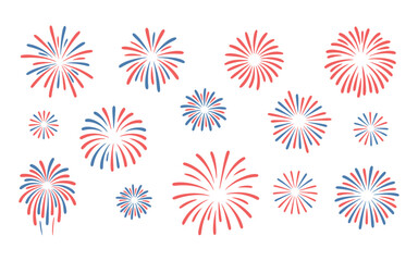 Collection of Red and Blue Fireworks for Fourth of July Celebrations Simple firework designs red blue white background fireworks fourth july patriotic celebration