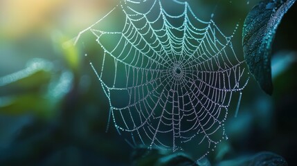 A Delicate Spider Web Draped Across Green Foliage Naturally
