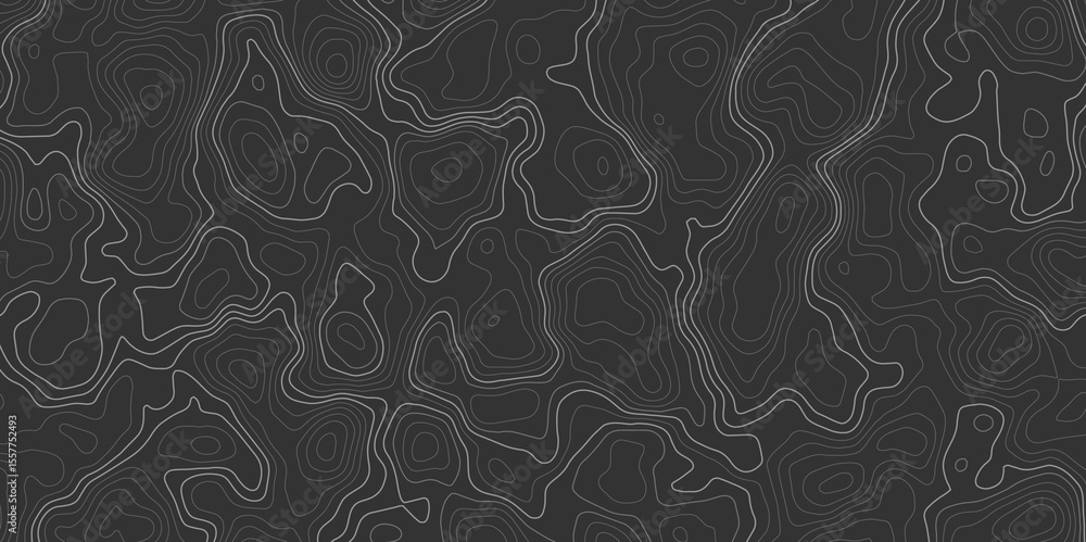 Poster dark topographic map with contour lines showing elevation on a textured surface pattern design graph