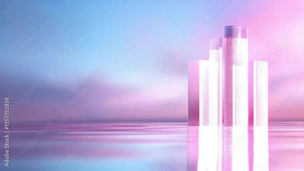 Poster abstract palace of dreams: a serene image of an abstract palace or tower, reflecting in a mirrored s