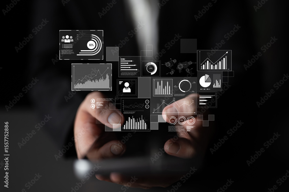 Poster data insights, charts, and analytics help visualize performance. data drives strategy, analytics enh