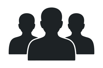 Simple graphic of three people silhouettes in a group Three profile views group black white background silhouette icon profile users avatar community social