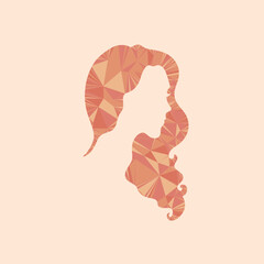 Silhouette of a girl in pastel colors. Girl with hair made using triangulation. Low poly vector silhouette of a head.
