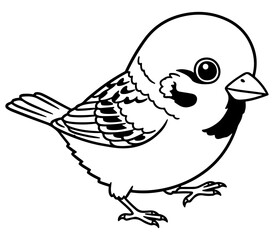 Obraz premium Adorable Sparrow Illustration in Simple Black and White Line Art Style