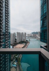 Balcony View of Modern Dystopian Style Residential Skyscrapers in Hong Kong