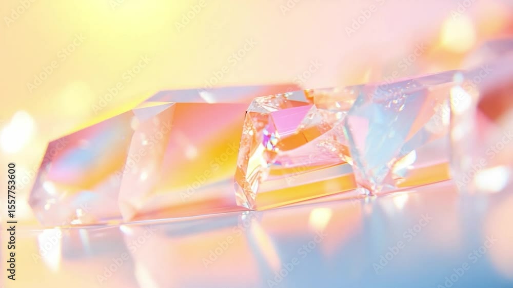 Poster crystal prism with light play: a close-up captures the beauty of a crystal prism, showcasing its fac