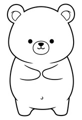 Fototapeta premium Cute Teddy Bear Standing Upright Black and White Outline Illustration
