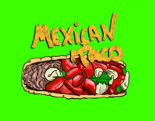 Mexican taco with red pepper filling representing Mexican cuisine