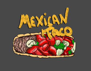 Obraz premium Mexican taco with red pepper filling representing Mexican cuisine