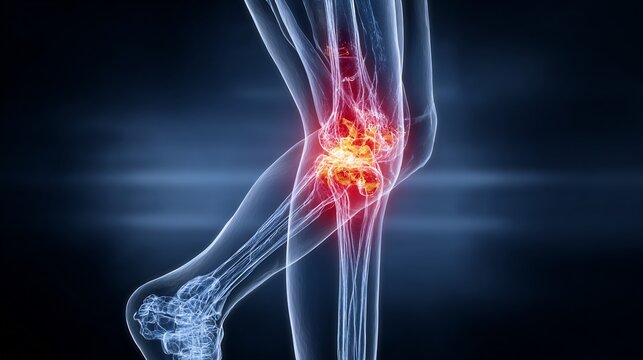 Radiological scan concept of bone cancer leg showing osteosarcoma with highlighted swelling and bone density changes modern scan layout