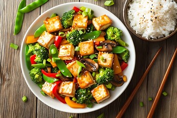 Vibrant Tofu Stir-fry with Bell Peppers Broccoli and Rice